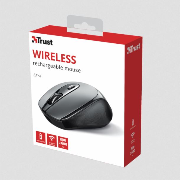 MOUSE INALAMBRICO RECARGABLE ZAYA NEGRO TRUST