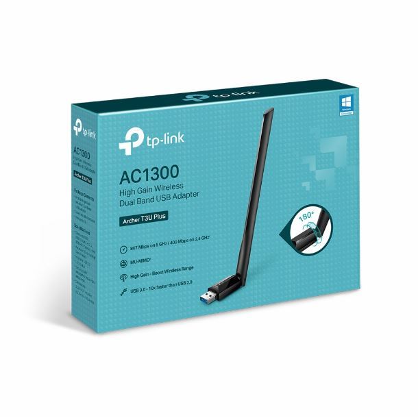 PLACA DE RED USB WIFI TP-LINK ARCHER T3U PLUS AC1300 ALTA POTENCIA DUAL BAND MU-MIMO