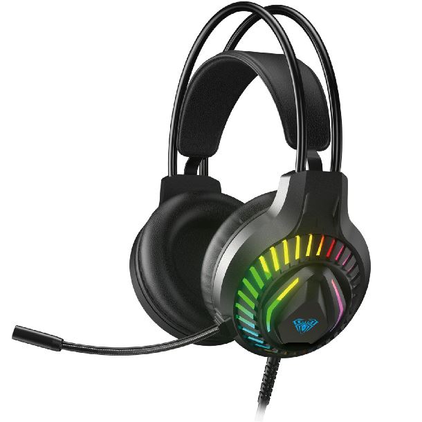 AURICULAR C/MICROFONO AULA S605 NEGRO RGB CABLEADO 35MM USB