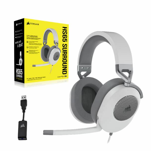 AURICULAR C/MICROFONO CORSAIR HS65 SURROUND 71 WHITE CA-9011271-NA