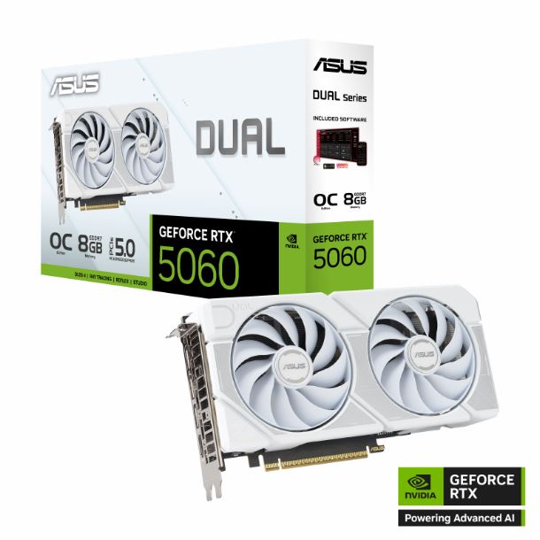 PLACA DE PLACA DE VIDEO GEFORCE RTX 5060 8GB ASUS DUAL WHITE OC EDITION