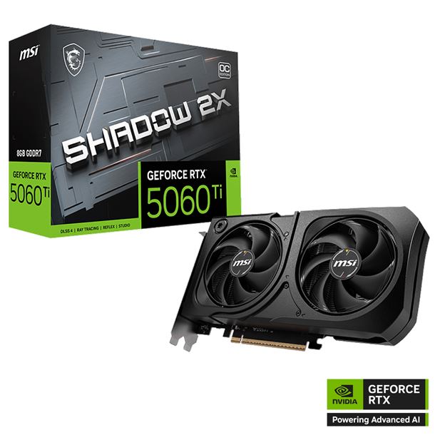 PLACA DE PLACA DE VIDEO GEFORCE RTX 5060 TI 8GB MSI SHADOW 2X OC PLUS