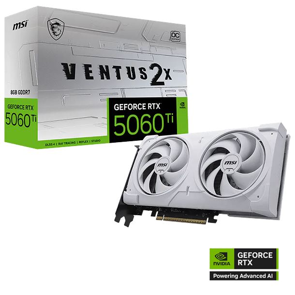 PLACA DE PLACA DE VIDEO GEFORCE RTX 5060 TI 8GB MSI VENTUS 2X OC WHITE PLUS
