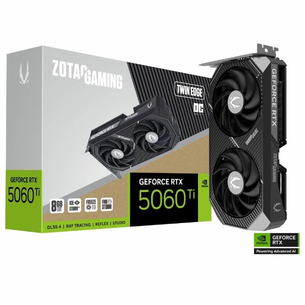 PLACA DE PLACA DE VIDEO GEFORCE RTX 5060 TI 8GB ZOTAC TWIN EDGE OC