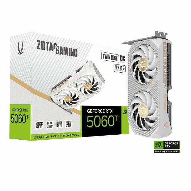 PLACA DE PLACA DE VIDEO GEFORCE RTX 5060 TI 8GB ZOTAC TWIN EDGE WHITE OC