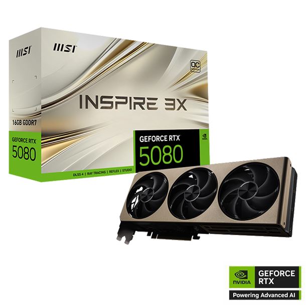 PLACA DE PLACA DE VIDEO GEFORCE RTX 5080 16GB MSI INSPIRE 3X OC