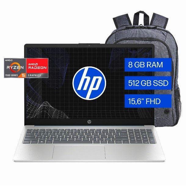 NOTEBOOK HP 156 15-FC0251LA RYZEN 5 7520U 8GB 512GB FHD W11H MOCHILA R5 B9TP2LA