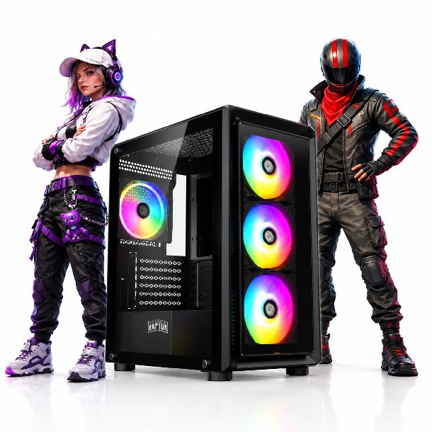 PC GAMER AMD RYZEN 5 5600XTB55016GB1TB M2 NVMERTX 5060TI 16GBGABINETE RAPTOR INFINITY GLASS