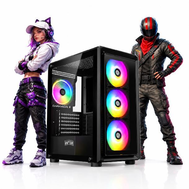 PC GAMER AMD RYZEN 5 8400FA62016GB1TB M2 NVMERTX 5070 12GBGABINETE RAPTOR INFINITY GLASS750W