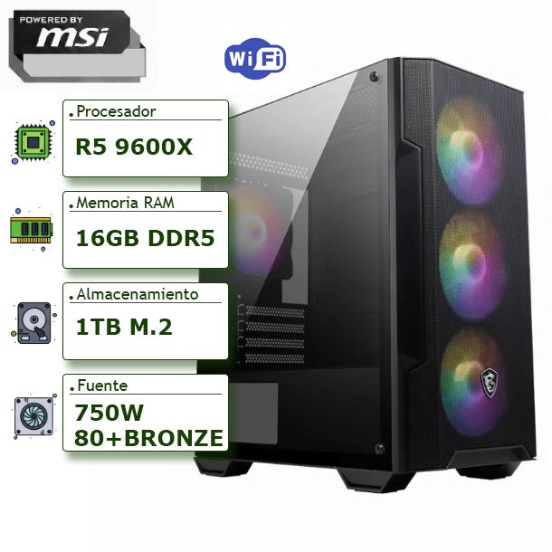 PC POWERED BY MSI - AMD RYZEN 5 9600XA620WIFI16GB1TB M2 NVMEGABINETE MSIF