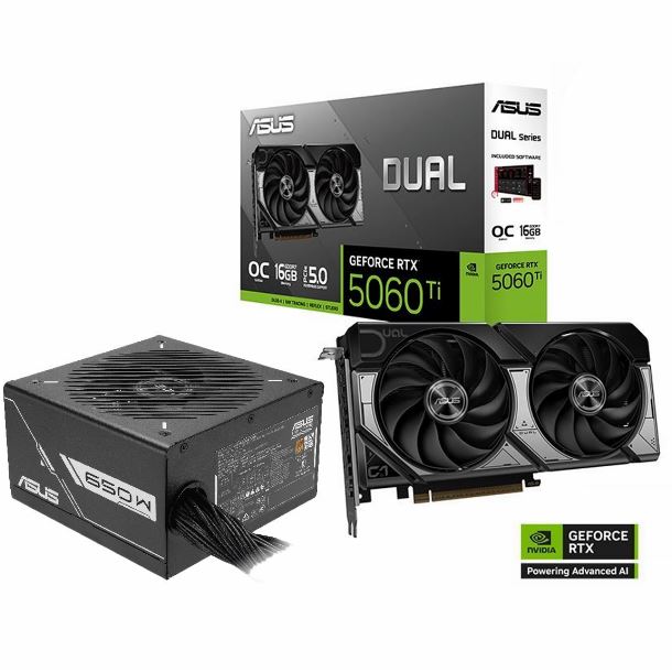 COMBO ASUS PLACA DE VIDEO GEFORCE RTX 5060 TI 16GB FUENTE 650W PRIME 80 PLUS BRONZE