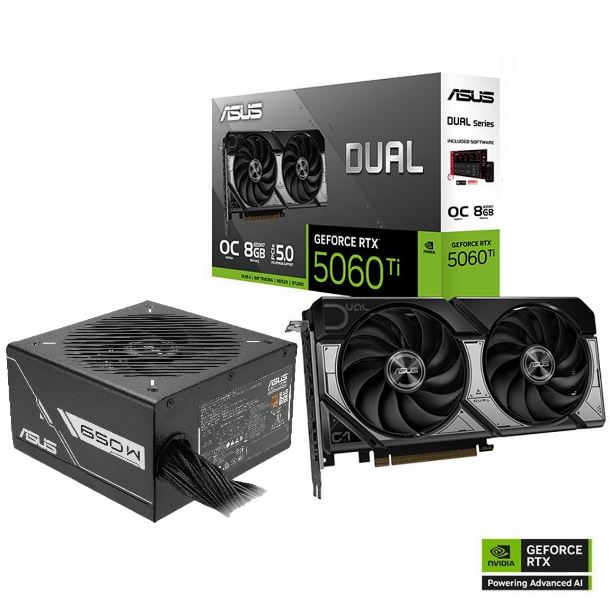 COMBO ASUS PLACA DE VIDEO GEFORCE RTX 5060 TI 8GB DUAL OC FUENTE 650W PRIME 80 PLUS BRONZE