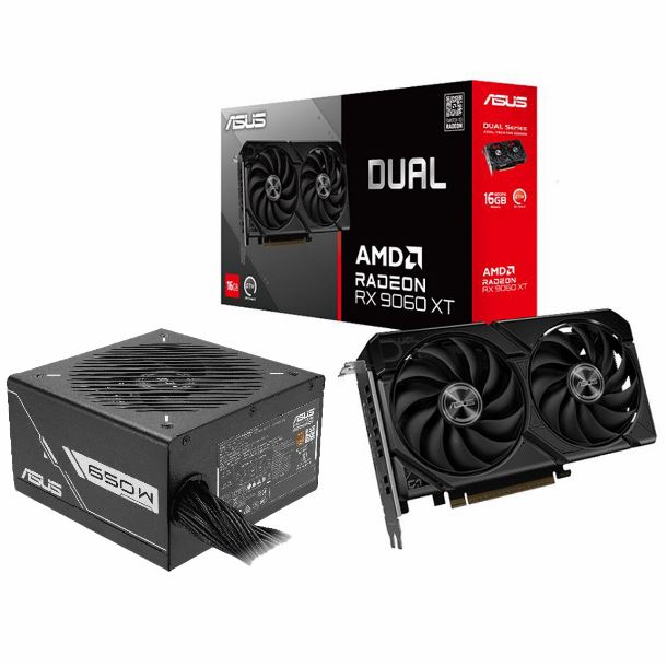 COMBO ASUS PLACA DE VIDEO RADEON RX 9060 XT 16GB DUAL FUENTE 650W PRIME 80 PLUS BRONZE