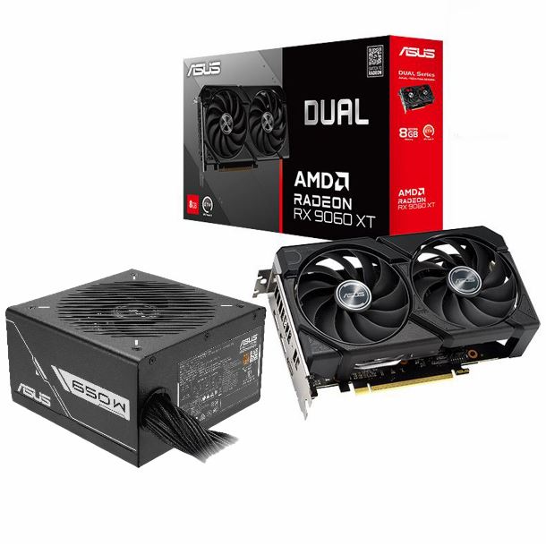 COMBO ASUS PLACA DE VIDEO RADEON RX 9060 XT 8GB DUAL FUENTE 650W PRIME 80 PLUS BRONZE