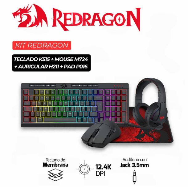 COMBO 4 EN 1 REDRAGON S147 TECLADO MOUSE MOUSEPAD AURICULAR