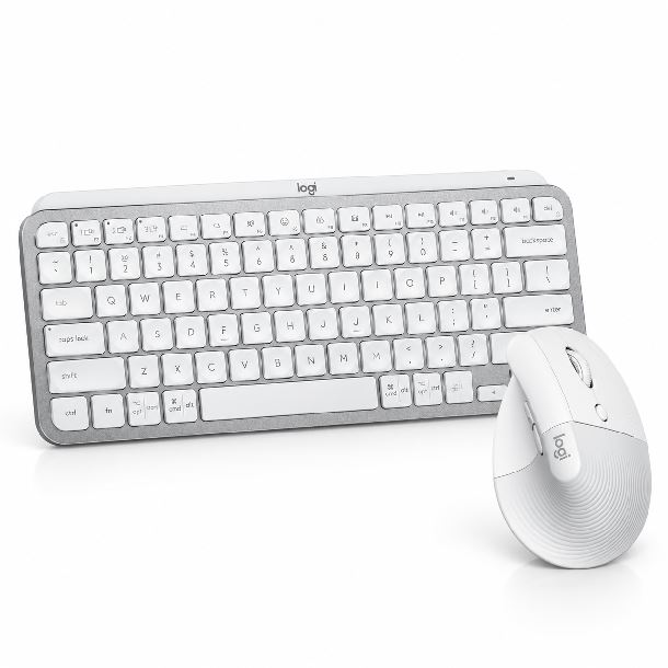 COMBO LOGITECH TECLADO MX KEYS MINI Y MOUSE LIFT ERCONOMICO BLANCO