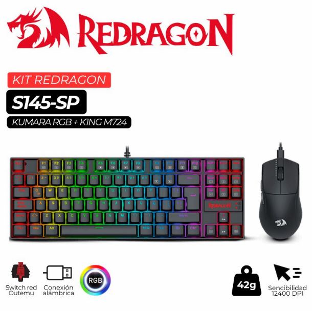 COMBO REDRAGON S145 TECLADO KUMARA K552 RGB MOUSE K1NG M724