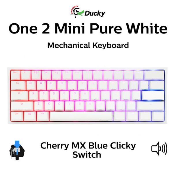 TECLADO GAMER DUCKY ONE 2 MINI PURE WHITE RGB CHERRY BLUE DOUBLE SHOT PBT MECANICO