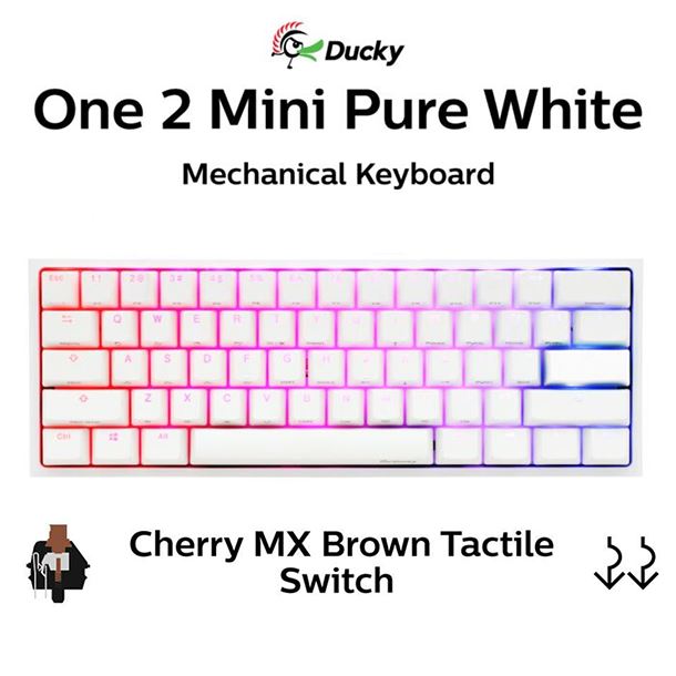 TECLADO GAMER DUCKY ONE 2 MINI PURE WHITE RGB CHERRY BROWN DOUBLE SHOT PBT MECANICO