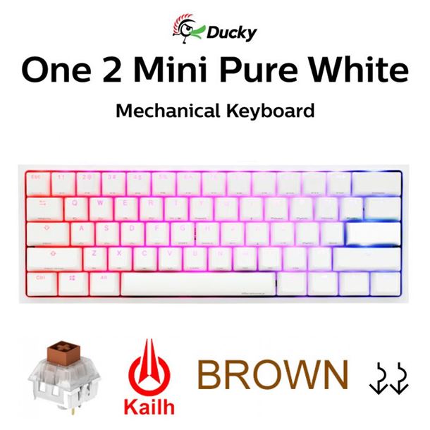TECLADO GAMER DUCKY ONE 2 MINI PURE WHITE RGB KAILH BOX BROWN DOUBLE SHOT PBT MECANICO