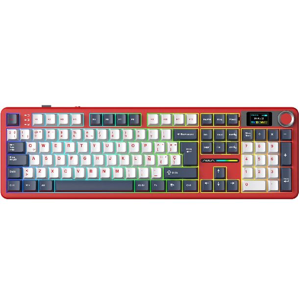 TECLADO MECANICO AULA F108 PRO DARK BLUE-WHITE-RED WIRELESS FULL RGB SWITCH WIND SPIRIT ESPAÑOL