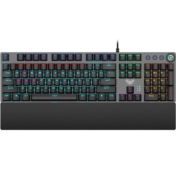 TECLADO MECANICO AULA F2058 BLACK WIRED FULL RAINBOW RGB SWITCH BLUE INGLES