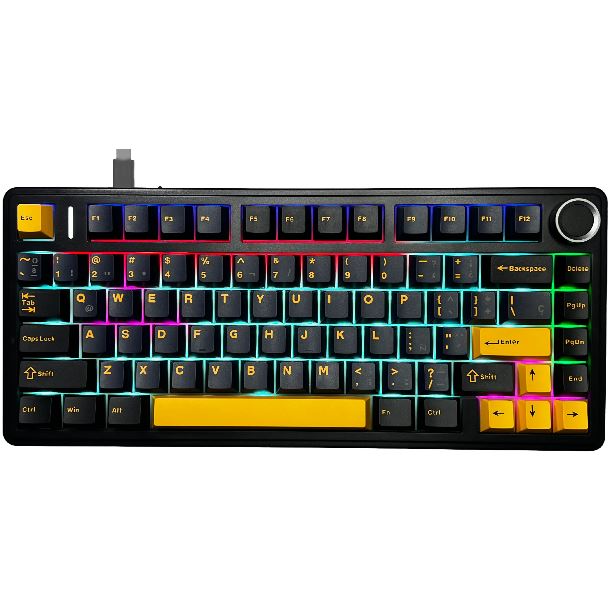 TECLADO MECANICO AULA F75 WIRED BLACK-ORANGE-BLUE 75% RAINBOW RGB SWITCH PINK IN