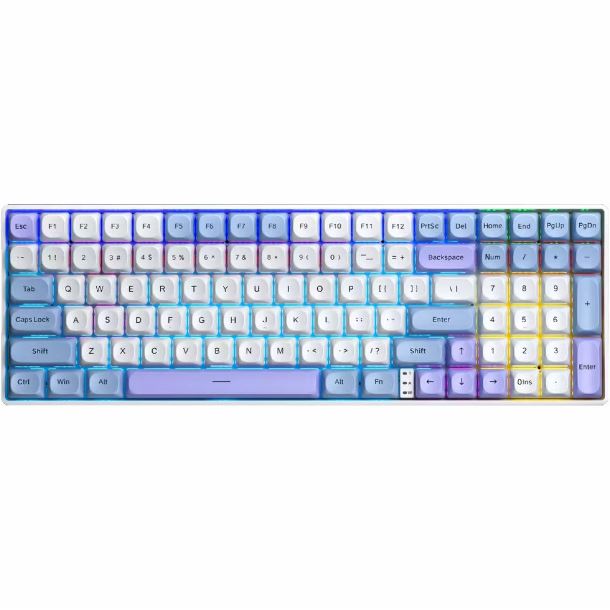 TECLADO MECANICO AULA S100 PRO WHITE-BLUE-PURPLE WIRELESS 95% RGB RAINBOW SWITCH