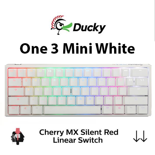 TECLADO MECANICO DUCKY ONE 3 MINI WHITE RGB HOTSWAP CHERRY SILENT RED
