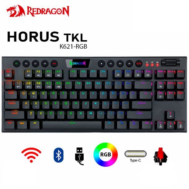 TECLADO WIRELESS REDRAGON K621 HORUS RGB TKL - SWITCH RED ESPAÑOL